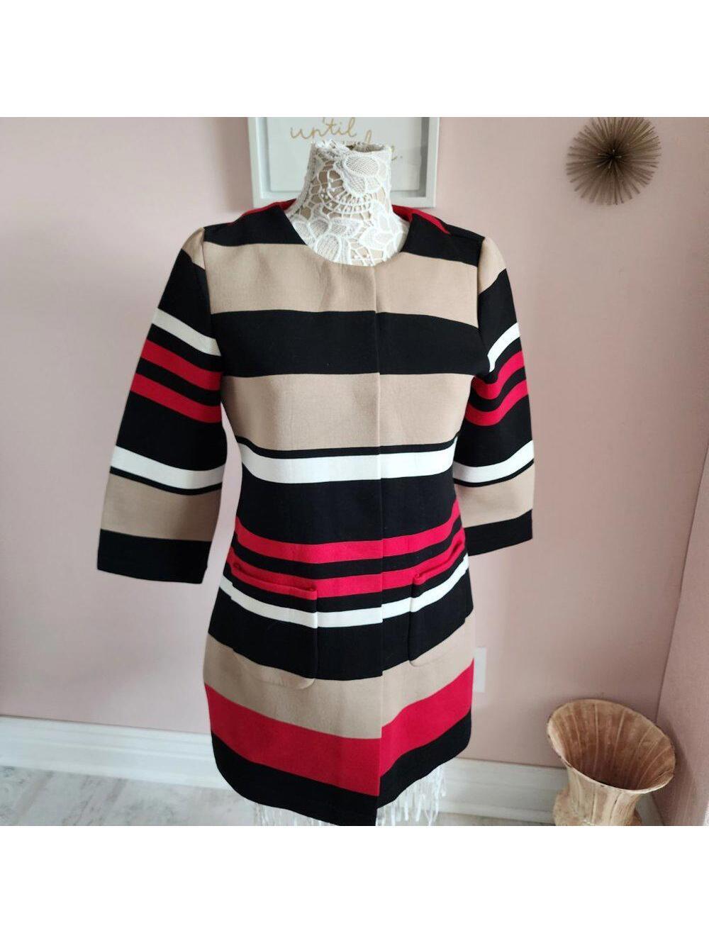 Patrizia Luca Milano Striped Car Coat Jacket Medium Hidden Snap Pockets